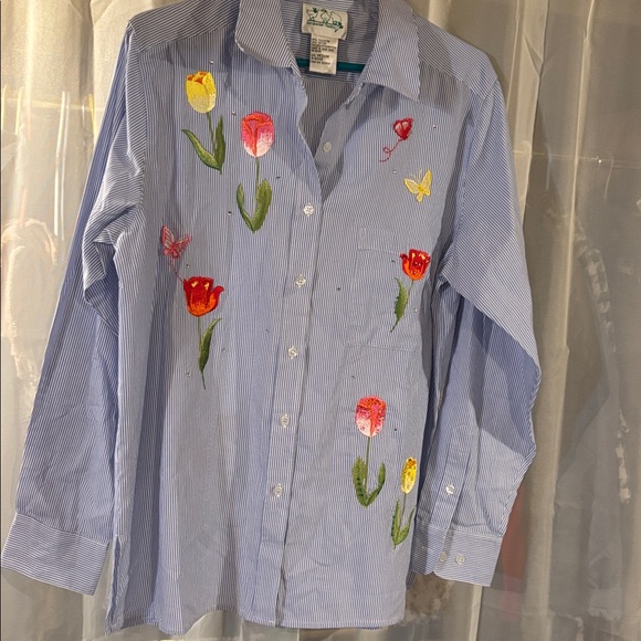 The Quacker Factory Vintage Cotton Blend Button-Down Blouse - Picture 1 of 3